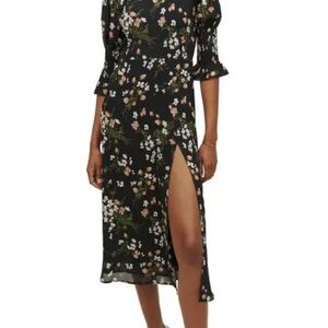 Reformation Carolena Black Floral Midi Dress